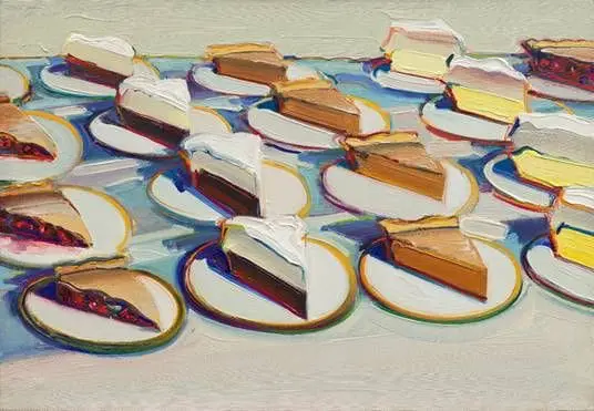 Wayne Thiebaud, Pie Rows, 1961, Huile sur toile, 55,9 x 71,1 cm, Collection de la Wayne Thiebaud Foundation © Wayne Thiebaud Foundation/2022, ProLitteris, Zurich. Photo: Matthew Kroening