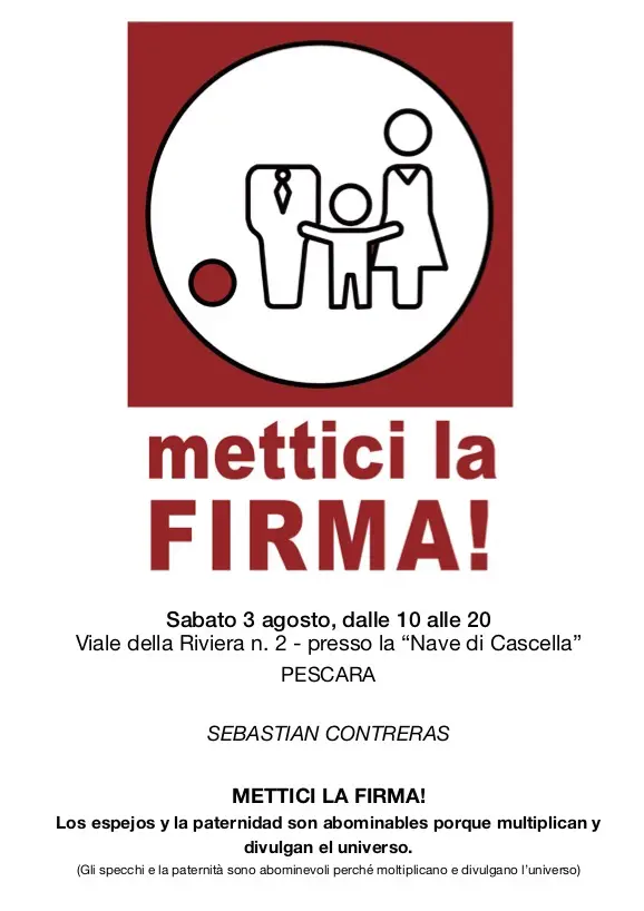 Mettici la firma! - Sebastián Contreras a Pescara, 3 agosto. Unisciti all'evento artistico contro il reato di parricidio.