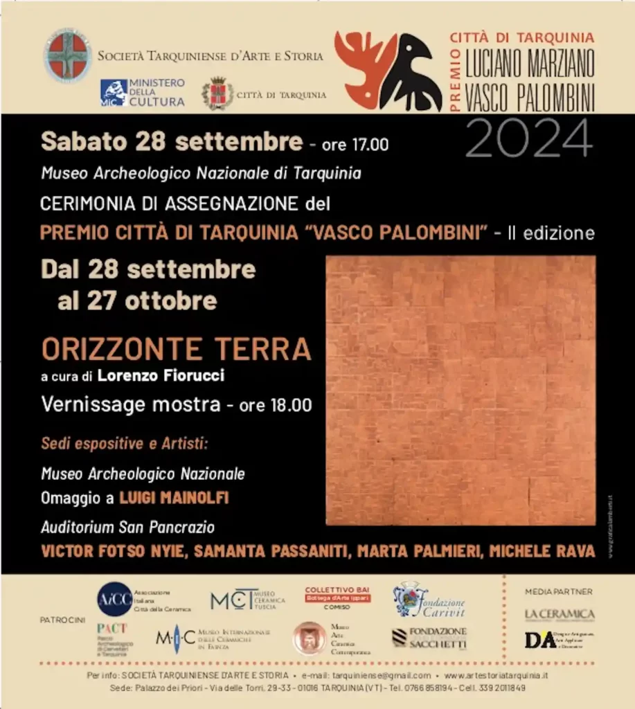 Premio Città di Tarquinia “Vasco Palombini” il 28 settembre 2024, con mostra “Orizzonte Terra” di Luigi Mainolfi al Museo Archeologico Nazionale.